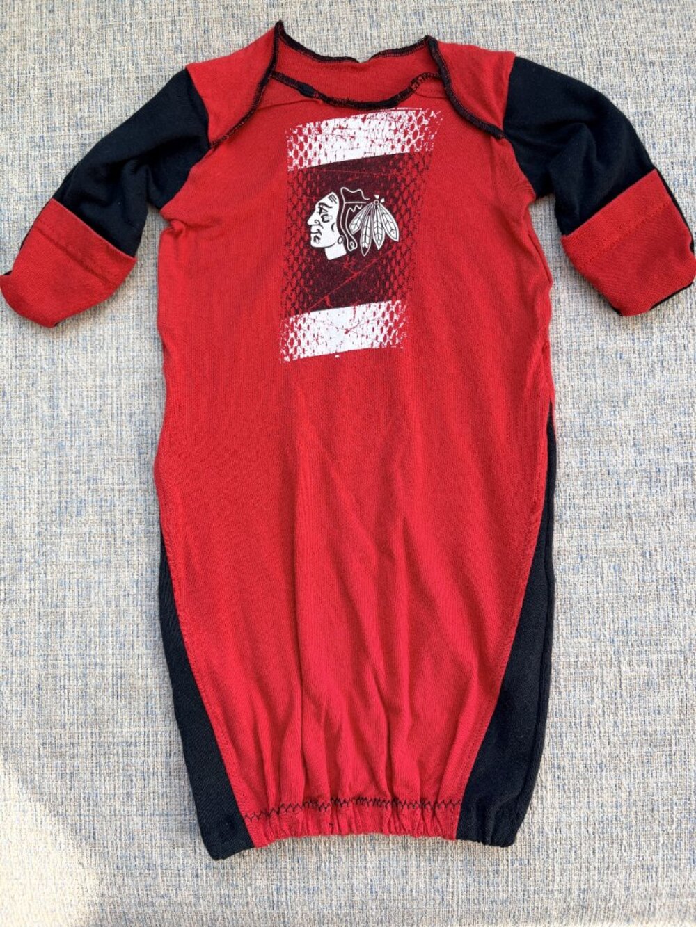 Chicago Blackhawks Hockey NHL upcycled t shirt infant gown newborn sleep sack